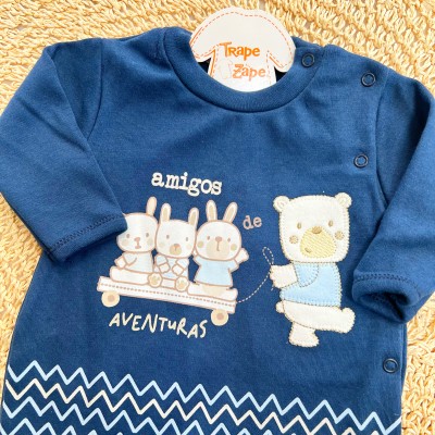  Macacão Malha Trape Zape -  Amigos de Aventura - Azul Marinho